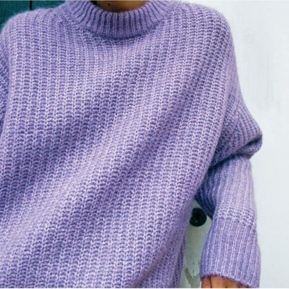 Zara Alpaca And Wool Blend Mock Neck Sweater In Purple Size Small - Picture 9 of 10